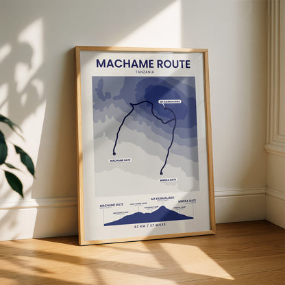 Whiskey Route (Tanzania) Shaded Relief Map Wall Art with Blue Background