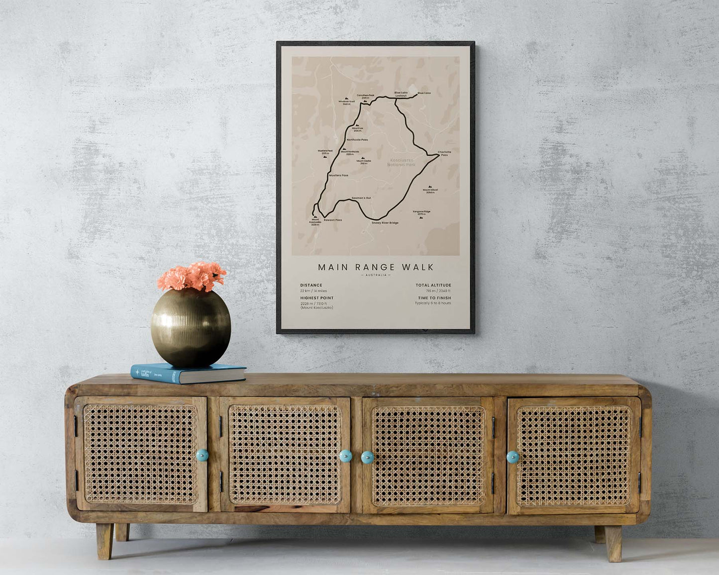 Mount Kosciuszko Loop (New South Wales) Route Track Print in minimal room decor