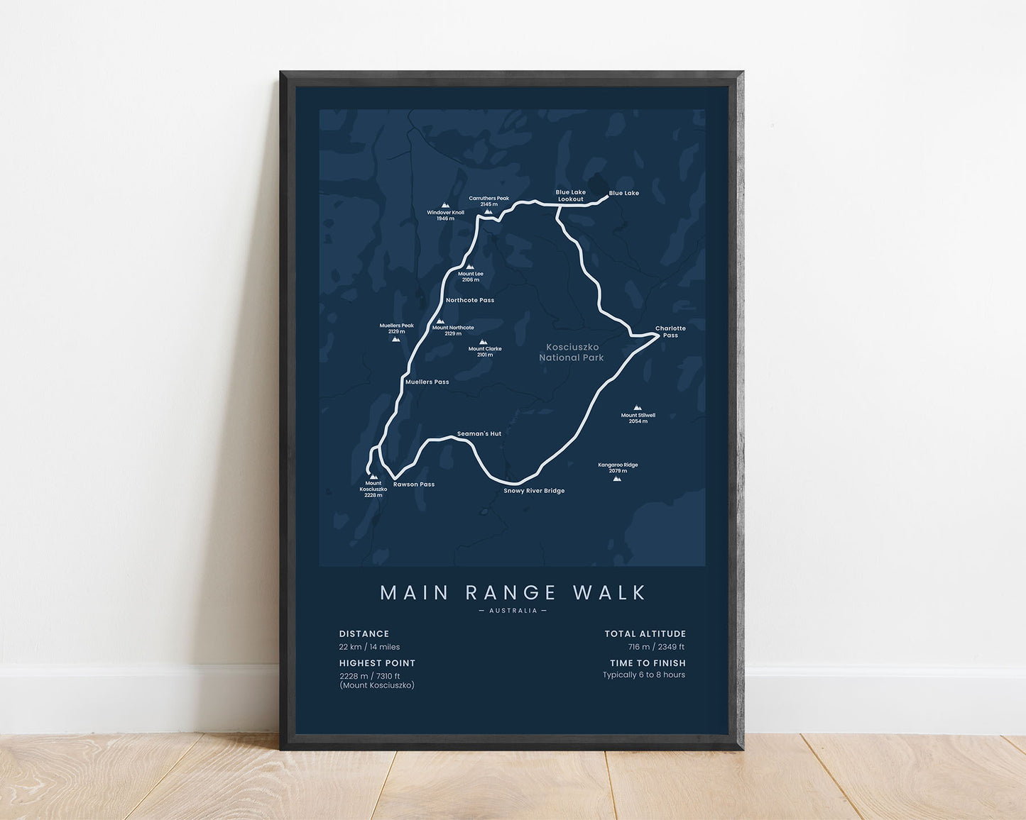 Main Range Track (Australia) Path Track Poster Art with blue background