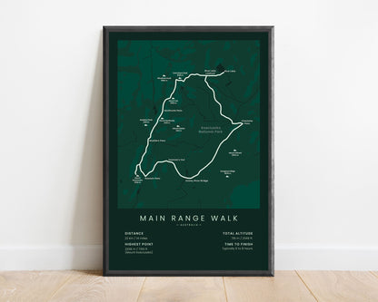 Main Range Walk (Snowy Mountains) Summit Trail Wall Art with green background