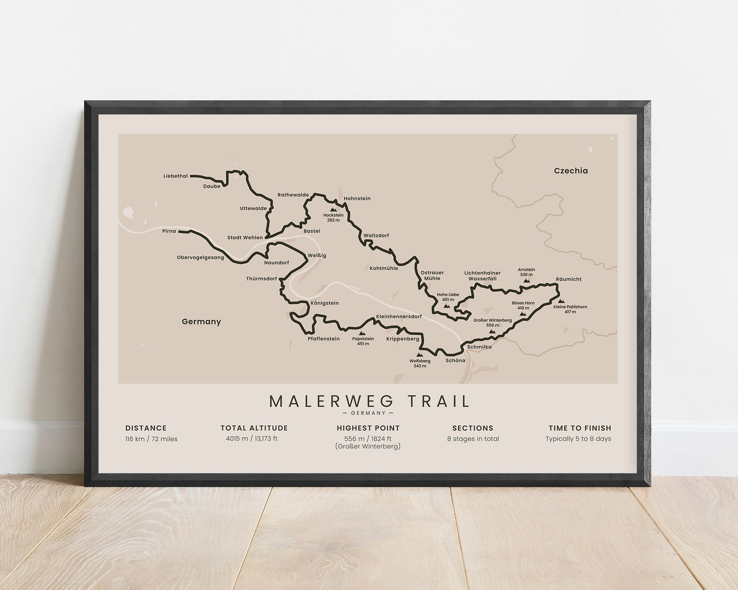 Malerweg Trail (Elbe Sandstone Mountains) Hike Print with Beige Background