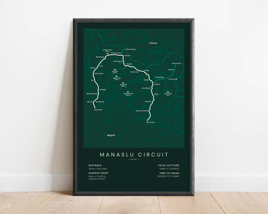 Manaslu Circuit Trek (Mount Manaslu) Trek Poster with Green Background