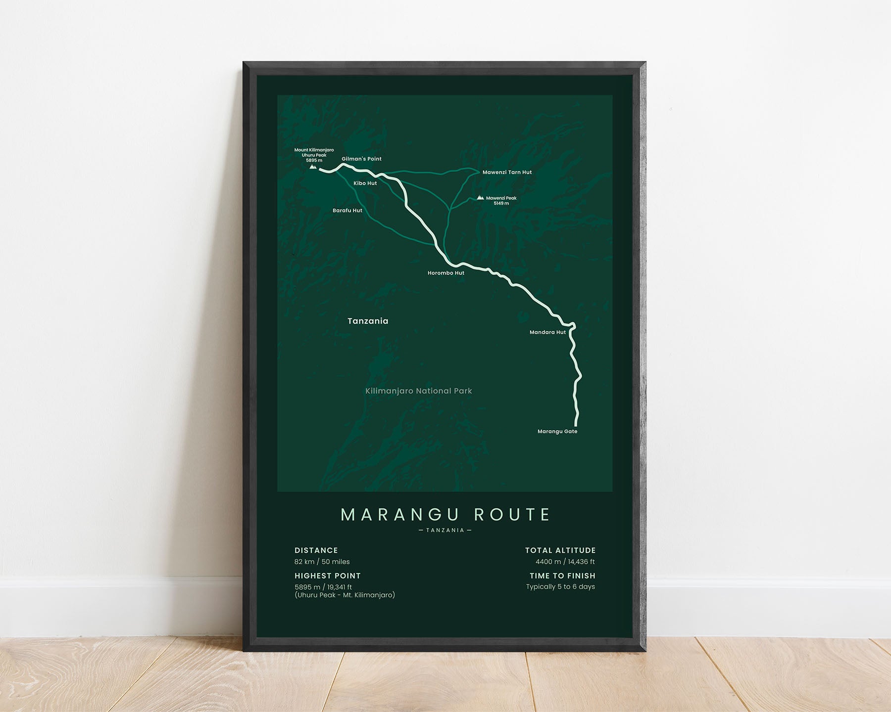 Marangu Route (Tanzania) Track Print with Green Background