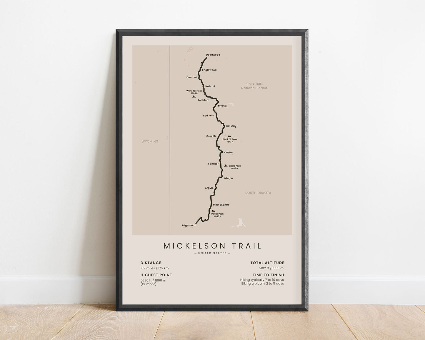 George S. Mickelson Trail (Black Hills) Route Wall Art with Beige Background