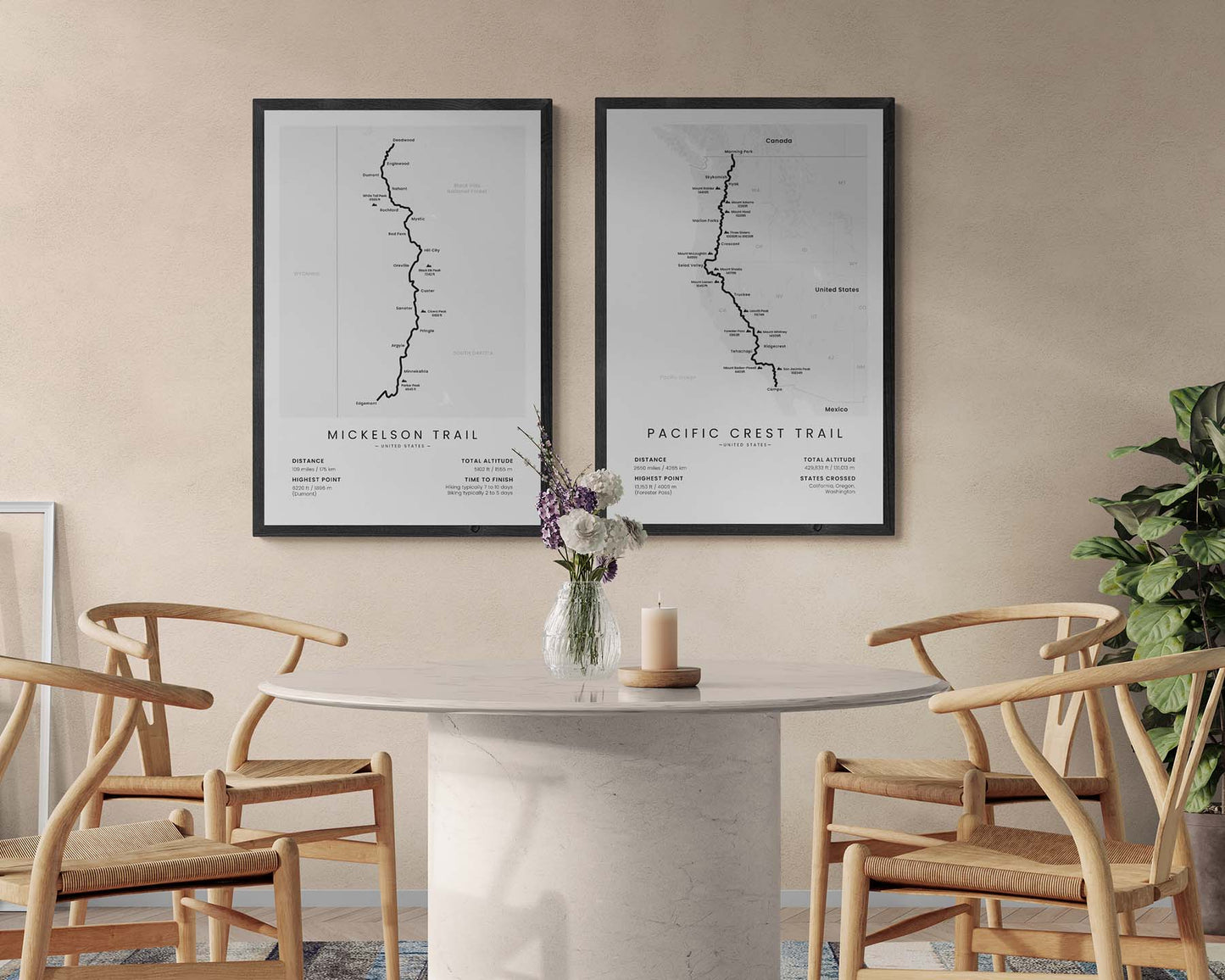 MT (Black Hills) Track Wall Map in Minimal Dining Room Decor