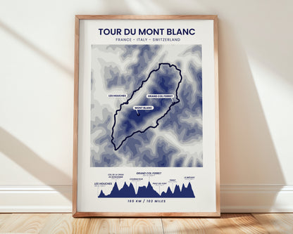 TMB (France) Terrain Map Poster Print with Blue Background