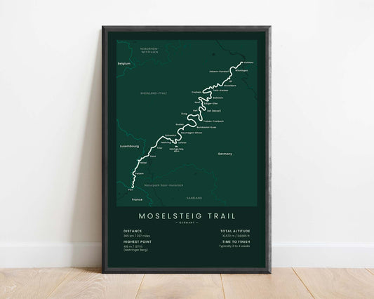 Moselsteig Trail (Moselle Valley, Rhineland-Palatinate, Germany) Track Art Print with Green Background