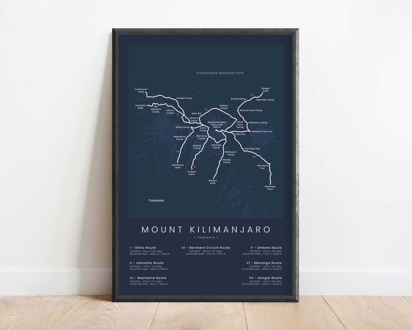 Mount Kilimanjaro Treks (Marangu Route) Path Print with Blue Background