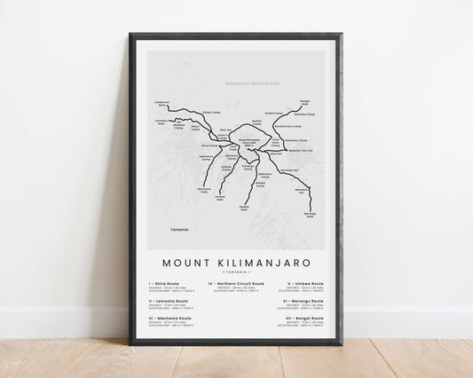 Mount Kilimanjaro Routes (Tanzania) Route Poster with White Background