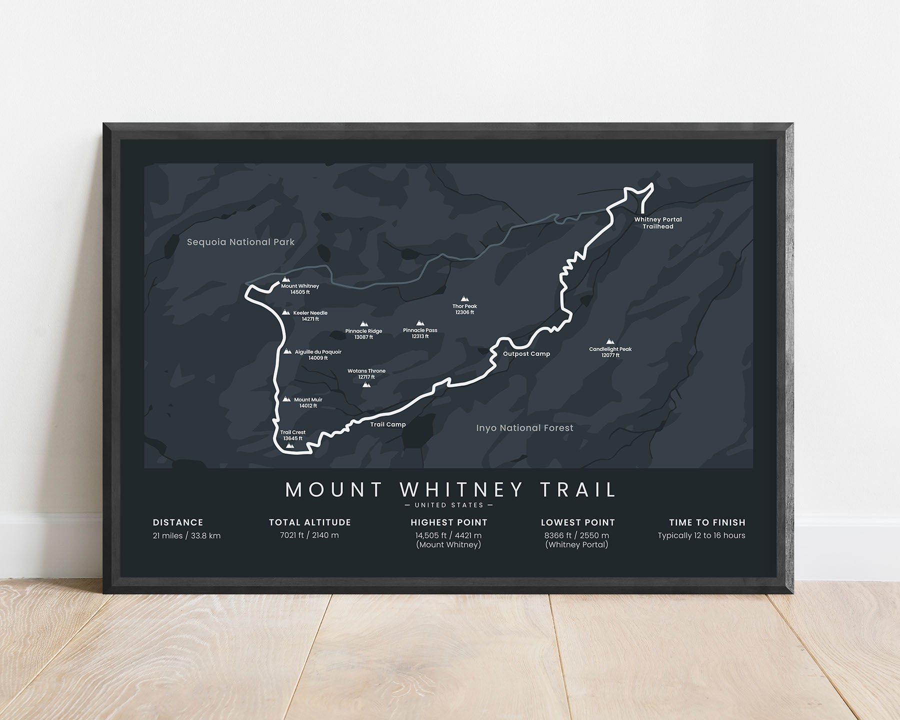 Mount Whitney Trail (Inyo National Forest) Trek Wall Decor with black background