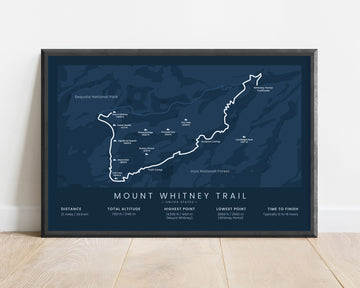 Poster Carte De Randonnée Mount Whitney Trail – Sierra Nevada (neuf)