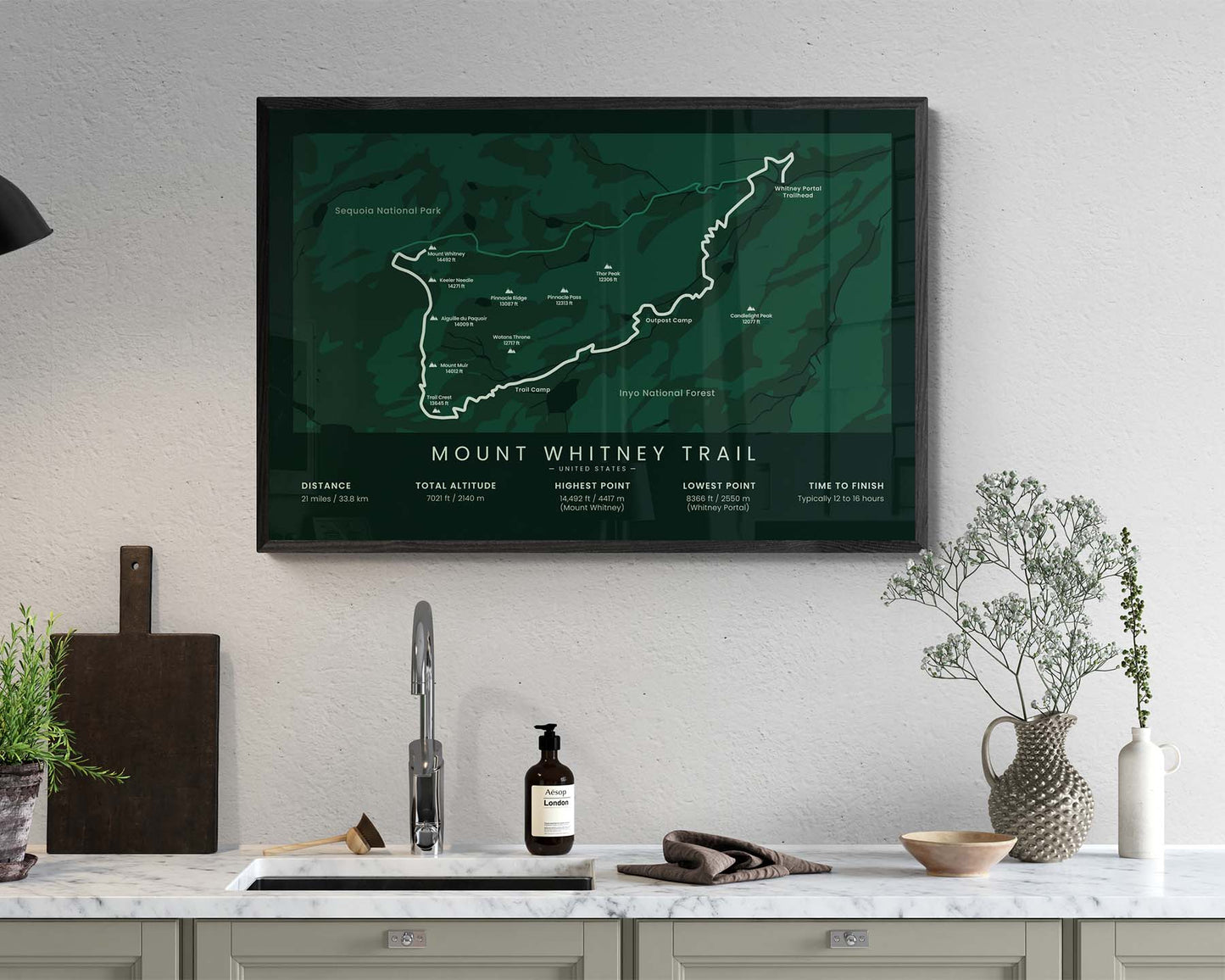 Mount Whitney Hike (California) Path Print in minimal room decor