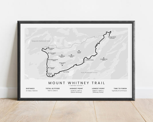Mount Whitney Trail (Sierra Nevada) Map Poster with white background