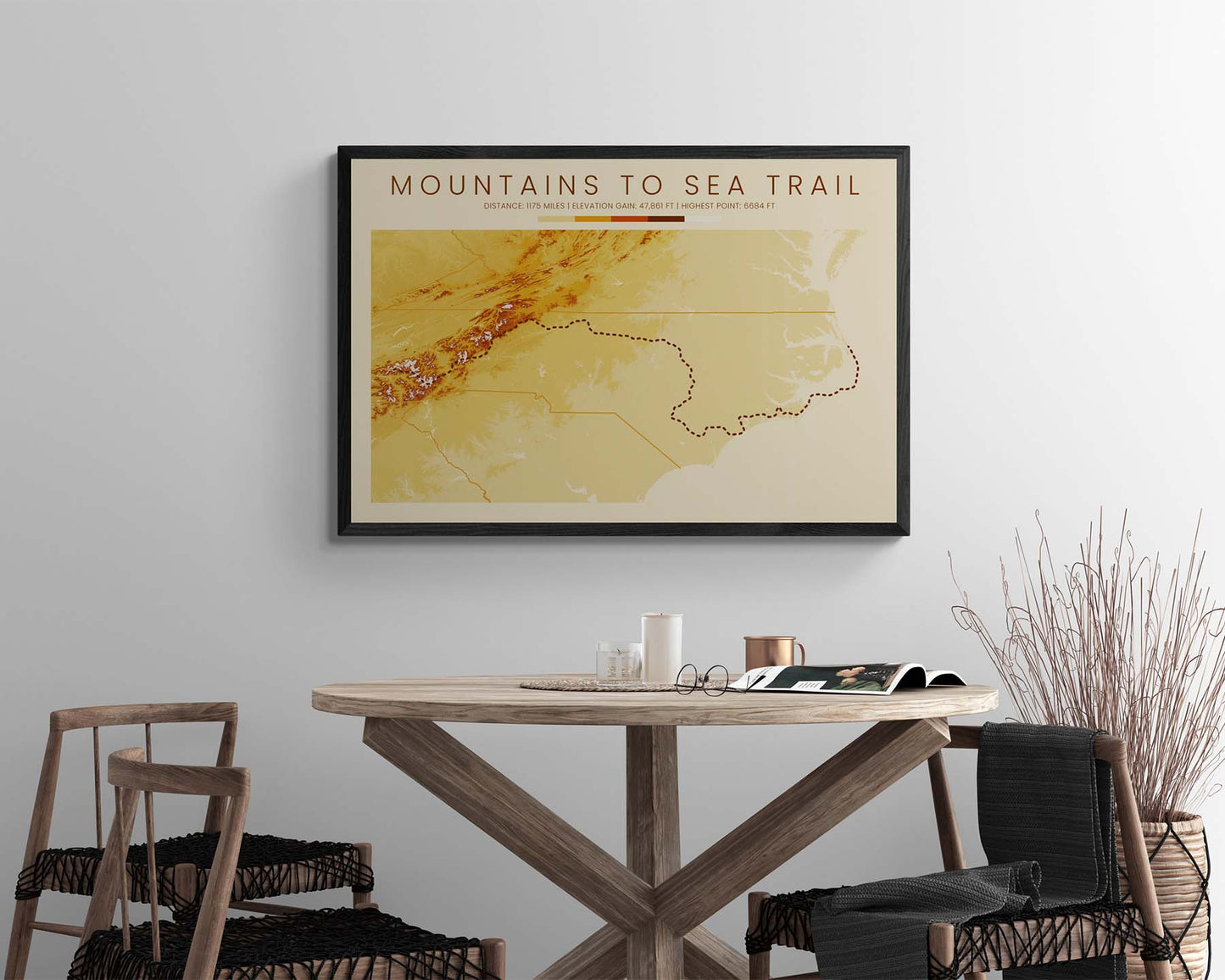 MST (North Carolina) Route Print with Contour Map in Modern Interior Decor