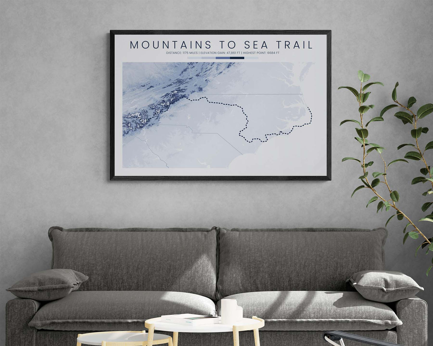 MST (United States) Trek Art with Shaded Relief Map in Modern Living Room Decor