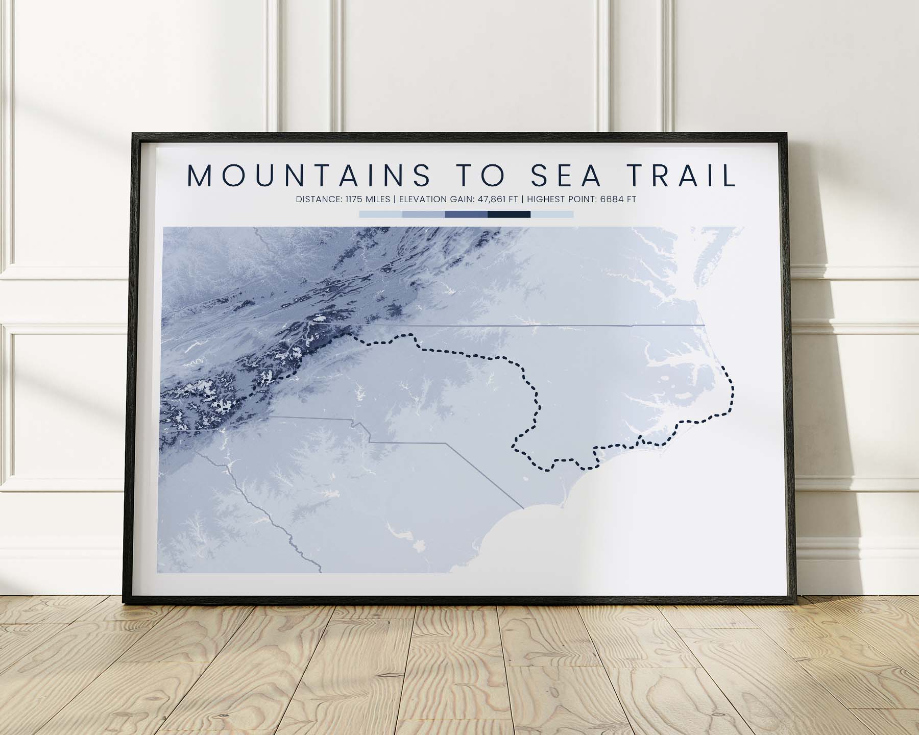 Mountains to Sea Trail (Clingman's Dome to Jockey's Ridge) Path Wall Decor with Minimal Blue Background