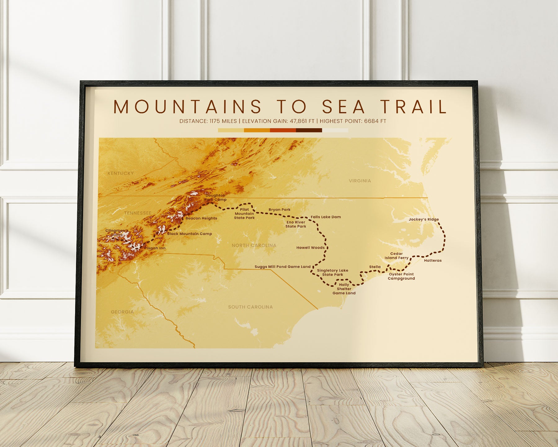MST (Great Smokey Mountains) Thru Hike Map Gift with Vintage Orange Background