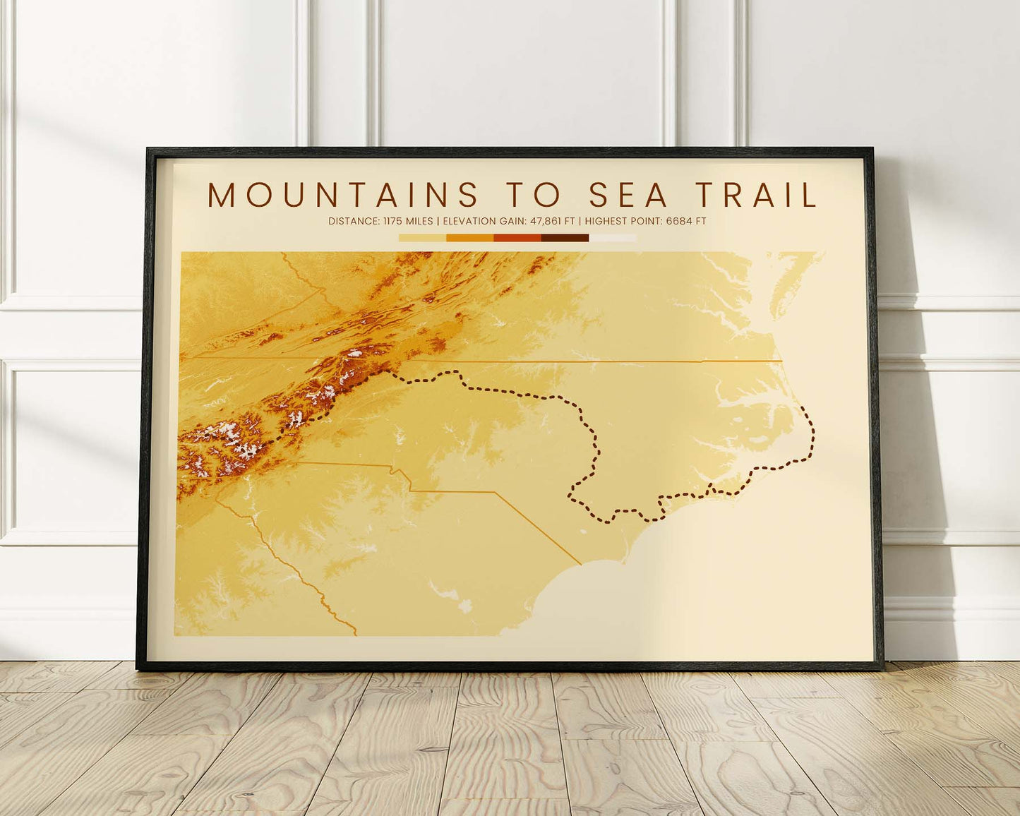 MST (Great Smokey Mountains) Thru Hike Map with Vintage Orange Background