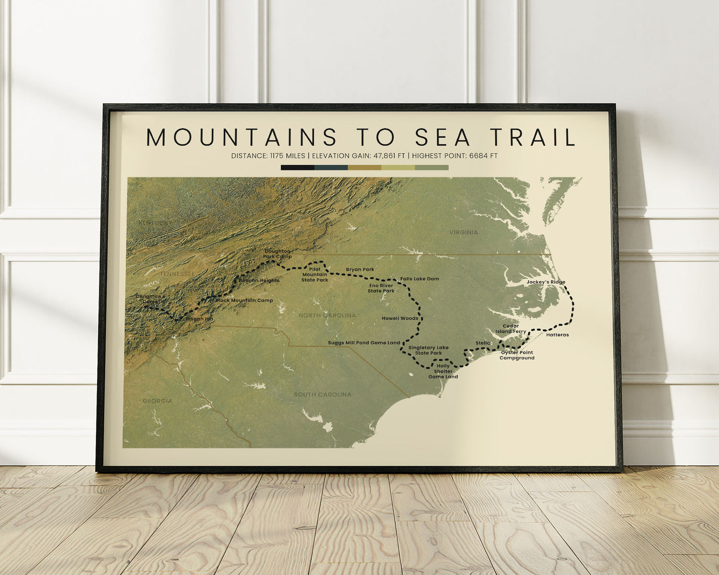 Mountains to Sea Trail (United States) Wall Art with Realistic Green Background