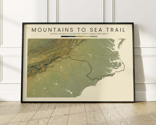 Mountains to Sea Trail (United States) Wall Art with Realistic Green Background