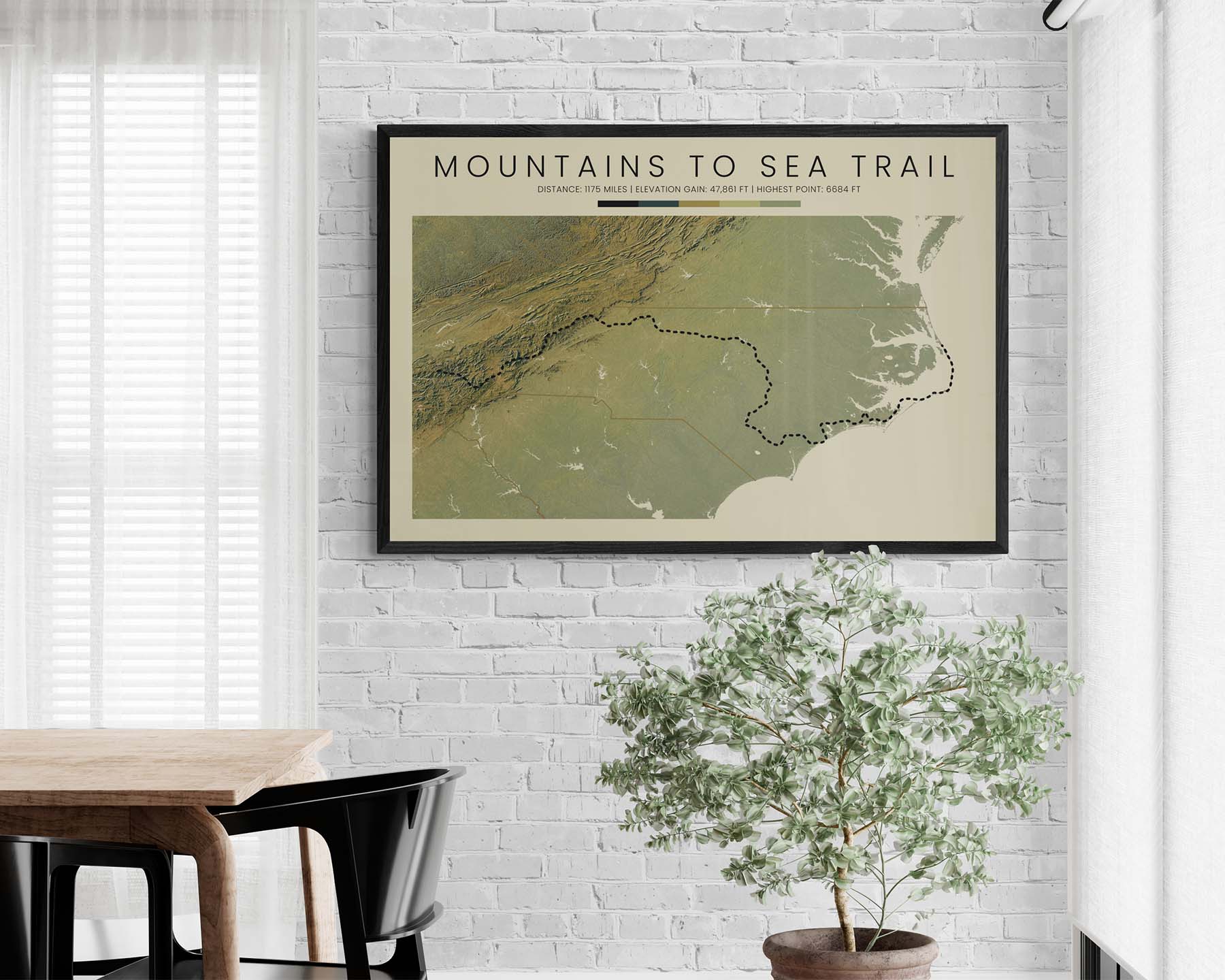 MST (North Carolina) Route Print with Contour Map in Modern Room Decor