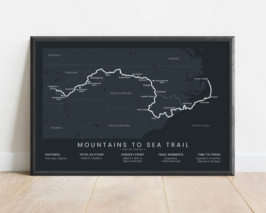 Mountains to Sea Trail (Great Smokey Mountains) trek poster with black background