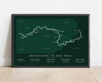 Mountains to Sea Trail (Tennessee to Atlantic Ocean) path print with green background