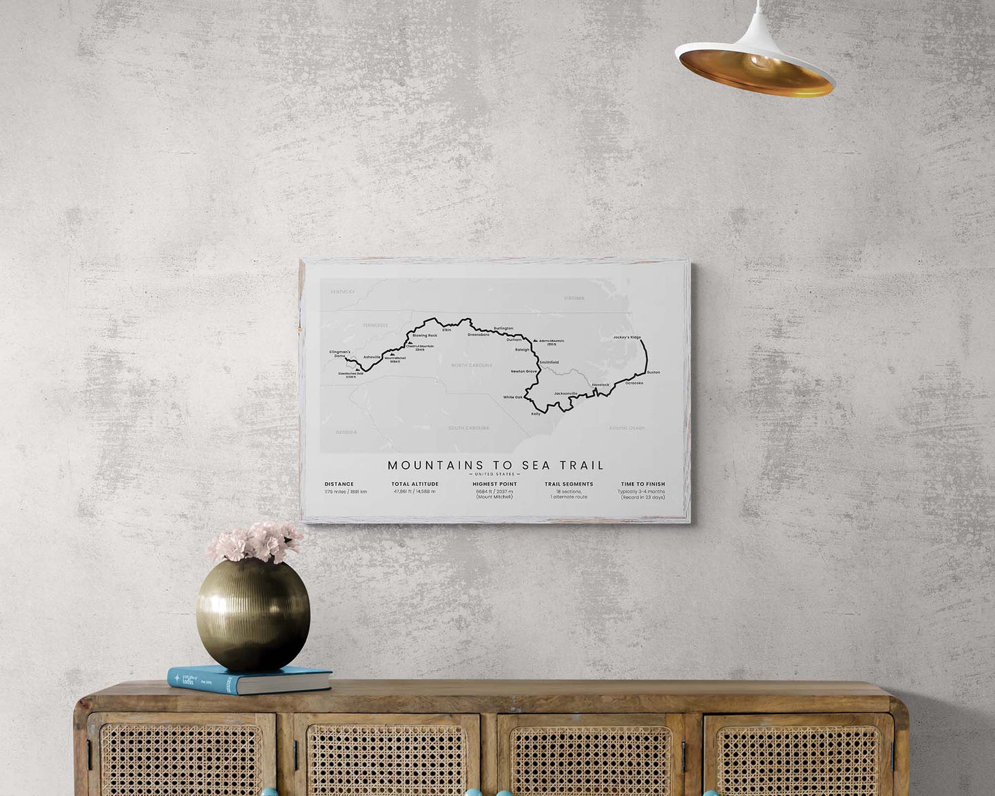 Mountains to Sea Trail (Great Smokey Mountains) hiking trail wall art in minimal room decor