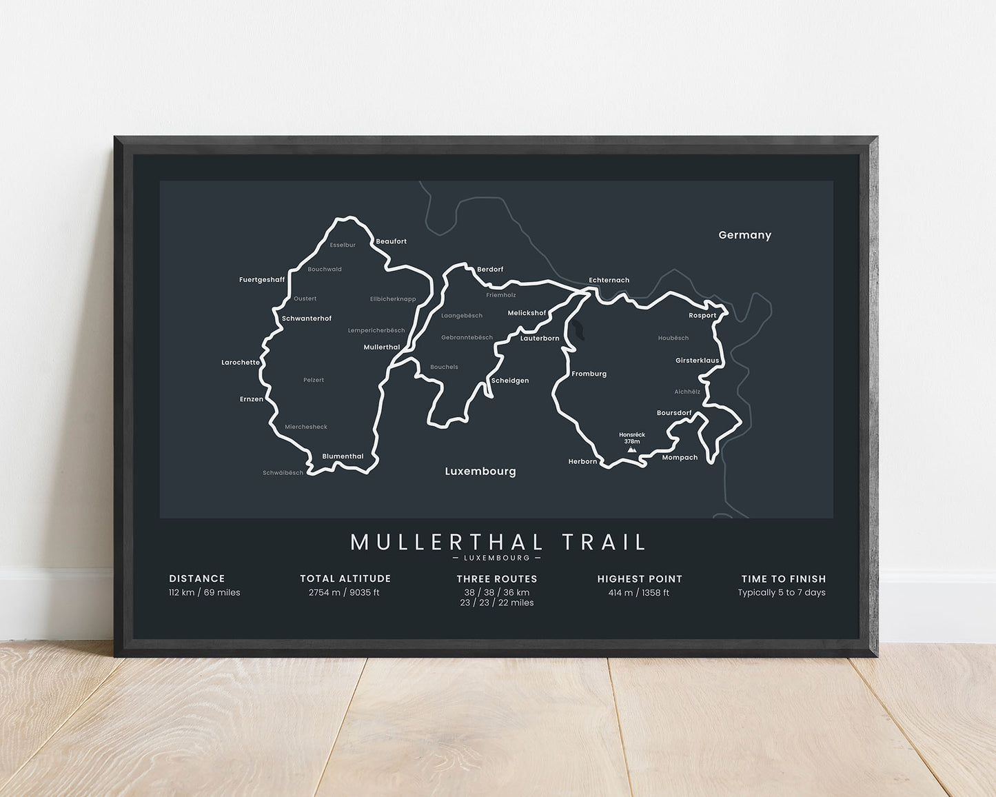 Mullerthal Trail (Route 3) Hiking Trail Print with Black Background