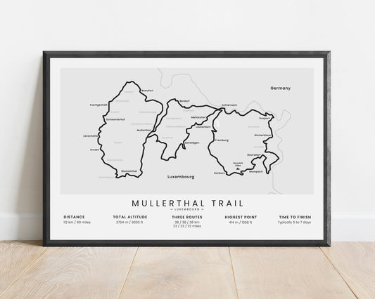 Mullerthal Trail (Route 1) Thru Hike Wall Map with White Background