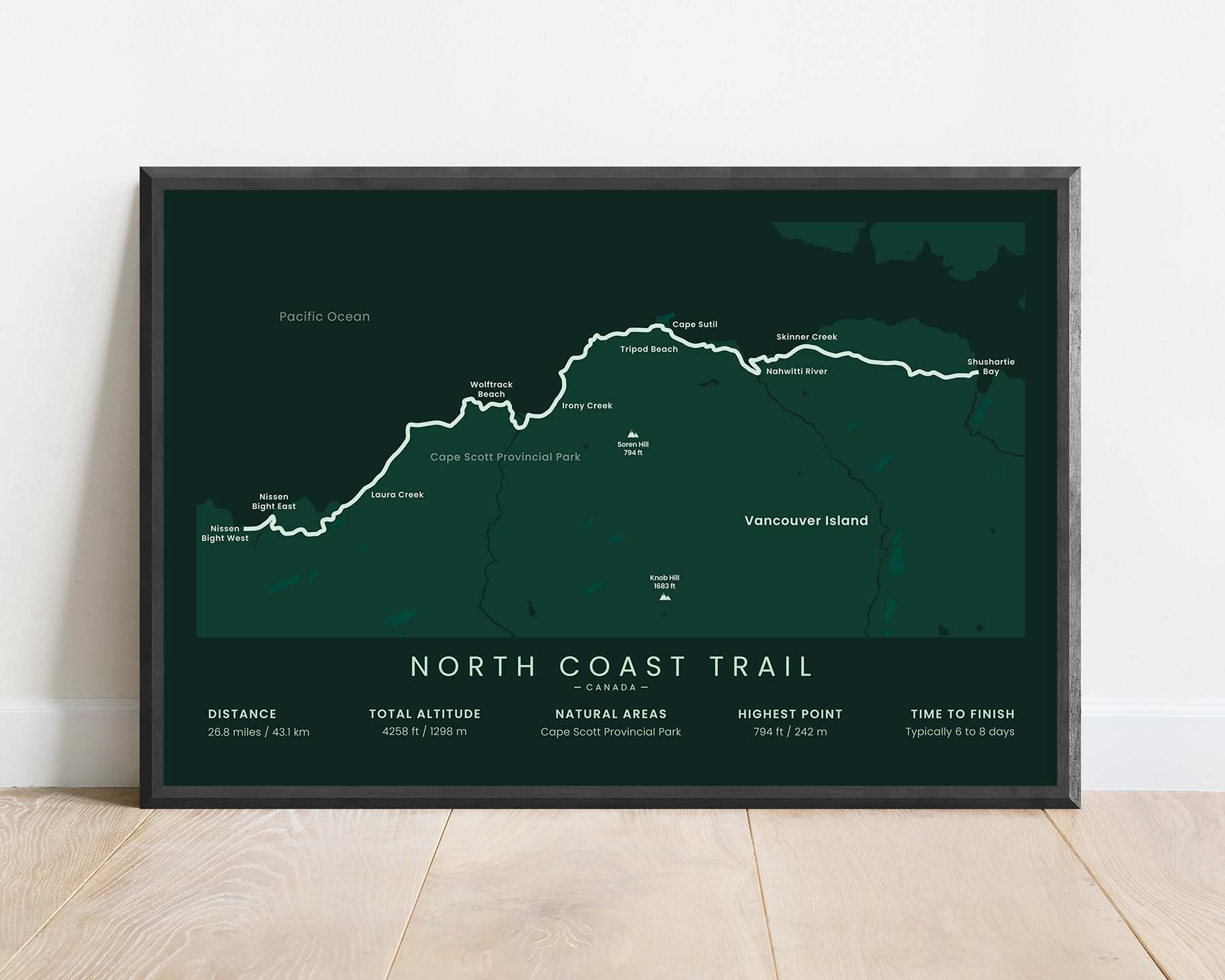 North Coast Trail (Canada) Track Poster with Green Background