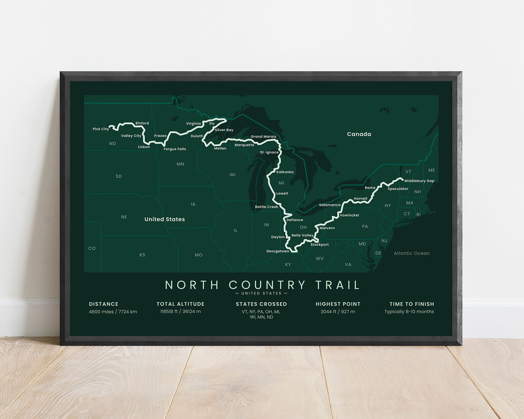 NCT (United States) Trek Wall Map with Green Background