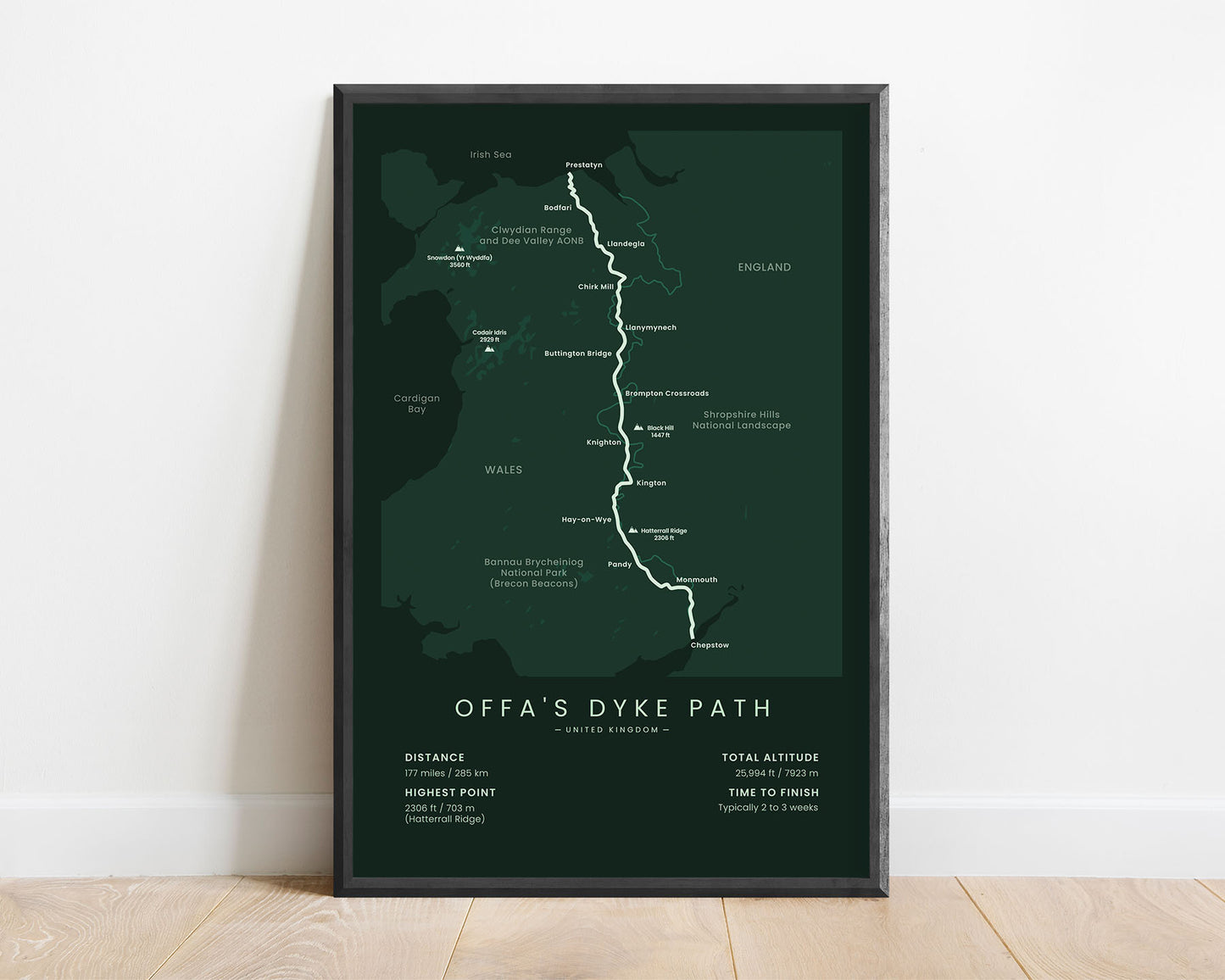 Offa's Dyke Path (Offa's Dyke) Path Map Art with Green Background