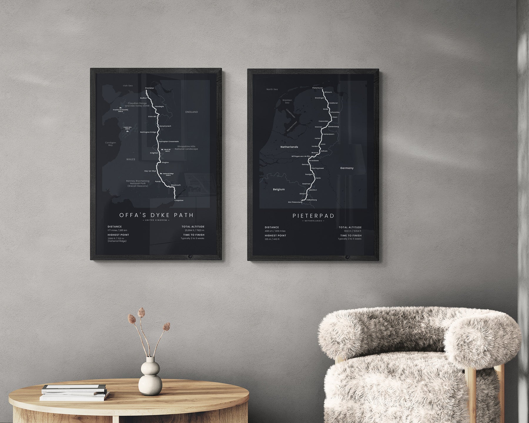 Offa's Dyke Path (England) Route Map Art in Minimal Room Decor