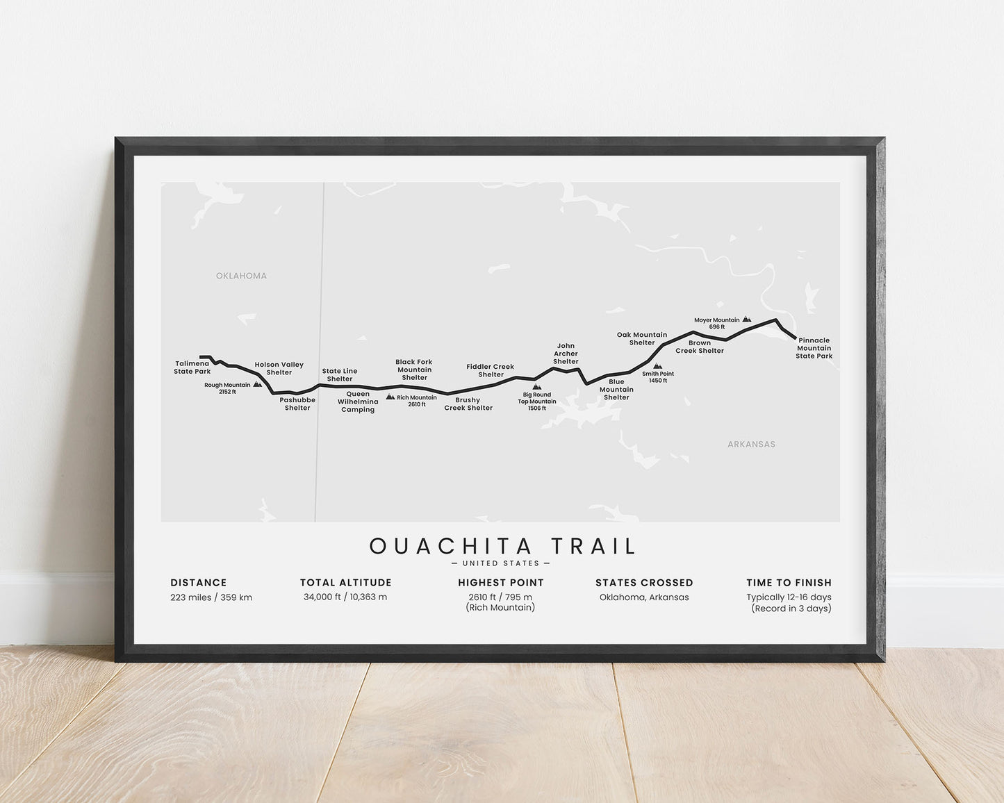 Ouachita Trail (Ouachita National Forest) hike poster art with white background