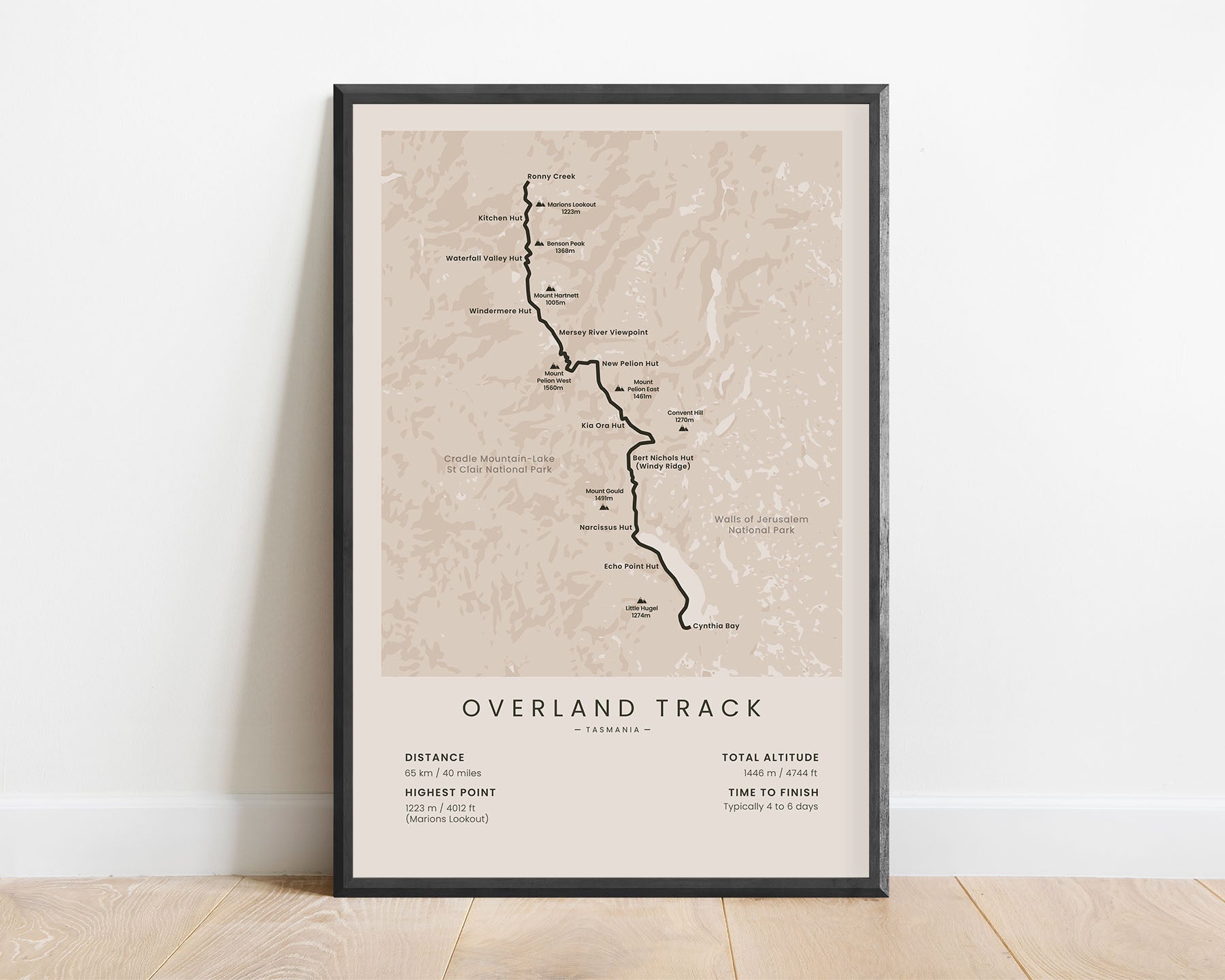 Overland Trail (Cradle Mountain NP) track wall art with beige background