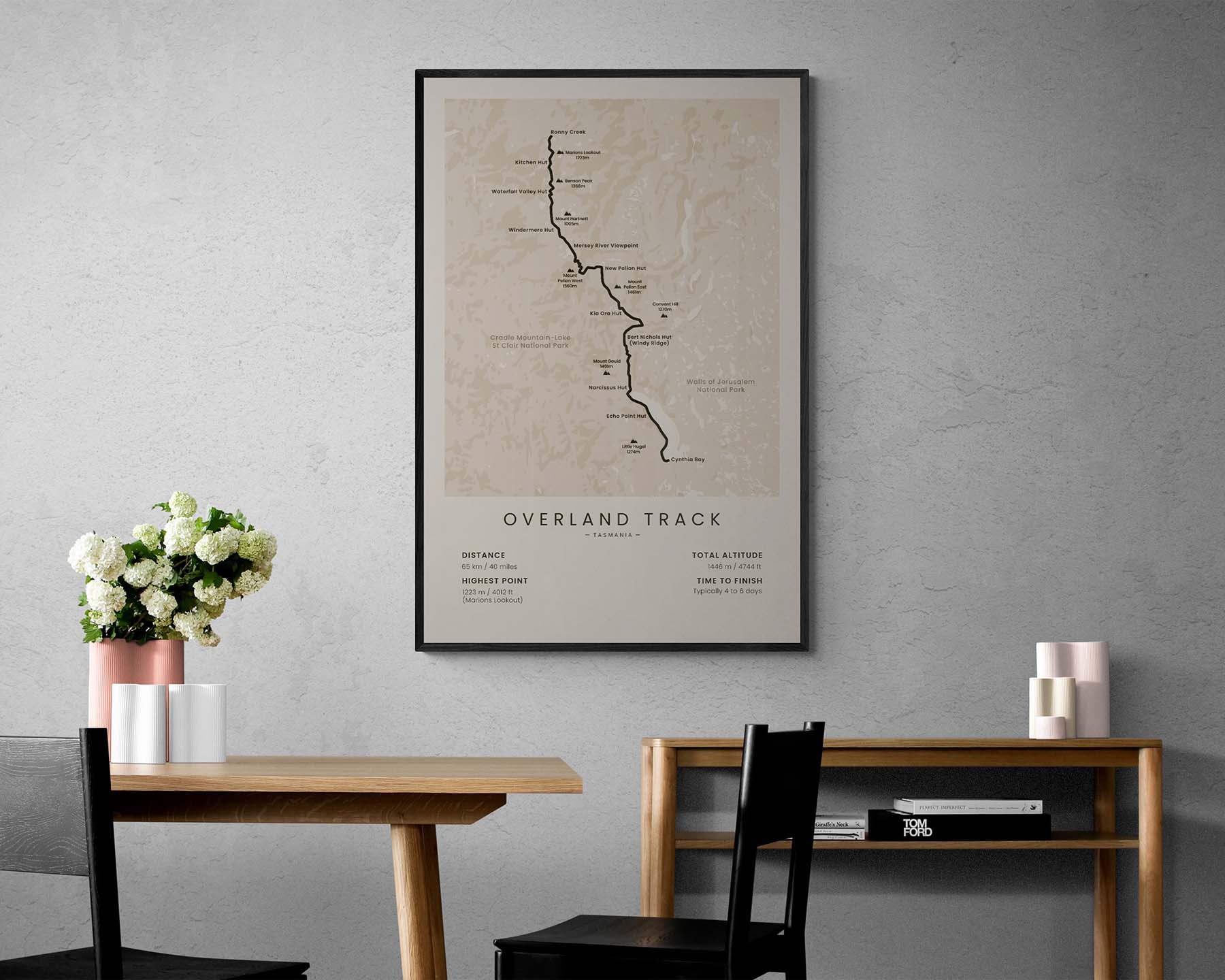 Overland Track (Cradle Mountain NP) path wall art in minimal room decor