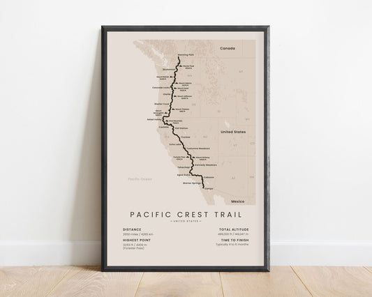 PCT (Mexico to Canada) Thru Hike Print with Beige Background