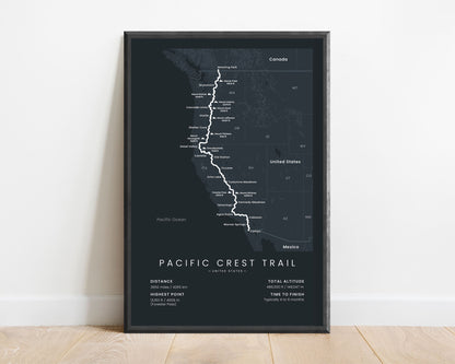 Pacific National Scenic Trail (California) Route Map Art with Black Background