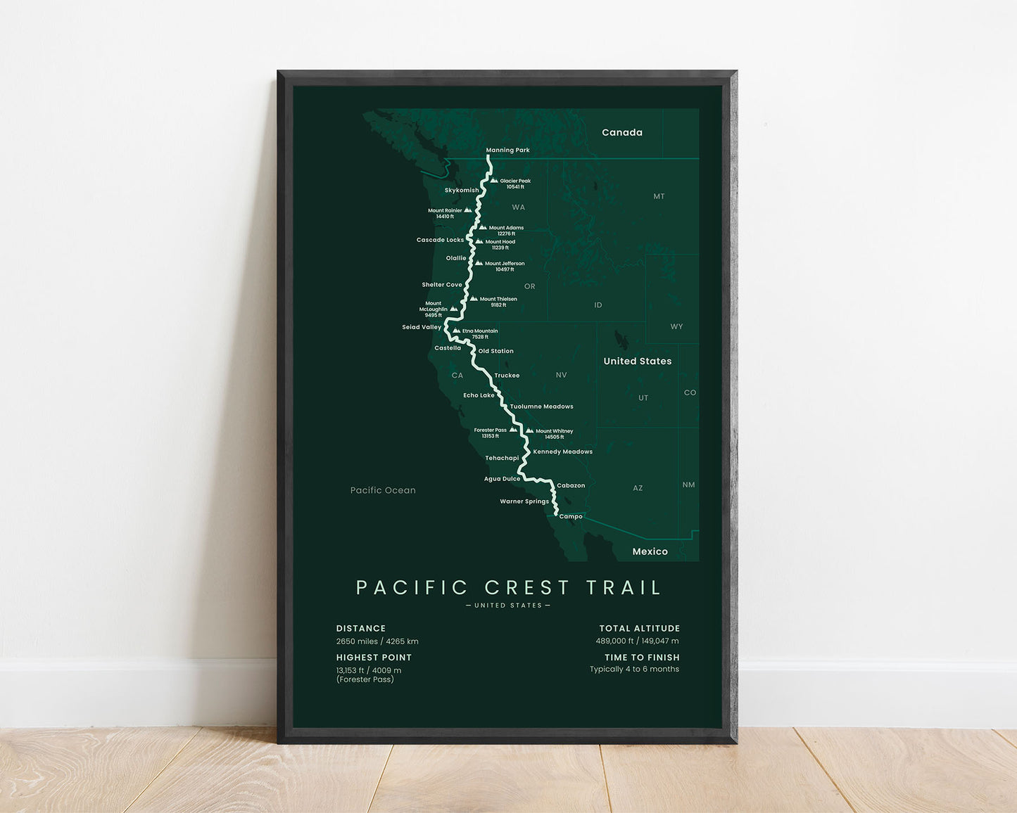 PCT (Oregon) Trail Poster with Green Background