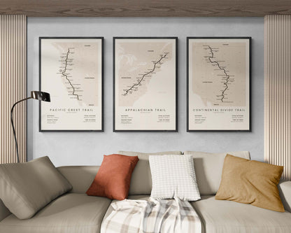 Pacific National Scenic Trail (United States) Hike Wall Map in Modern Interior Decor