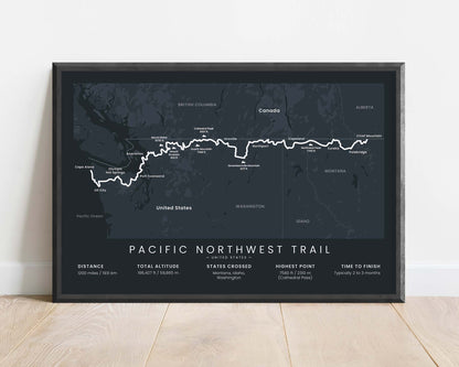 Pacific Northwest National Scenic Trail (Montana) Thru-Hike Wall Map with Black Background