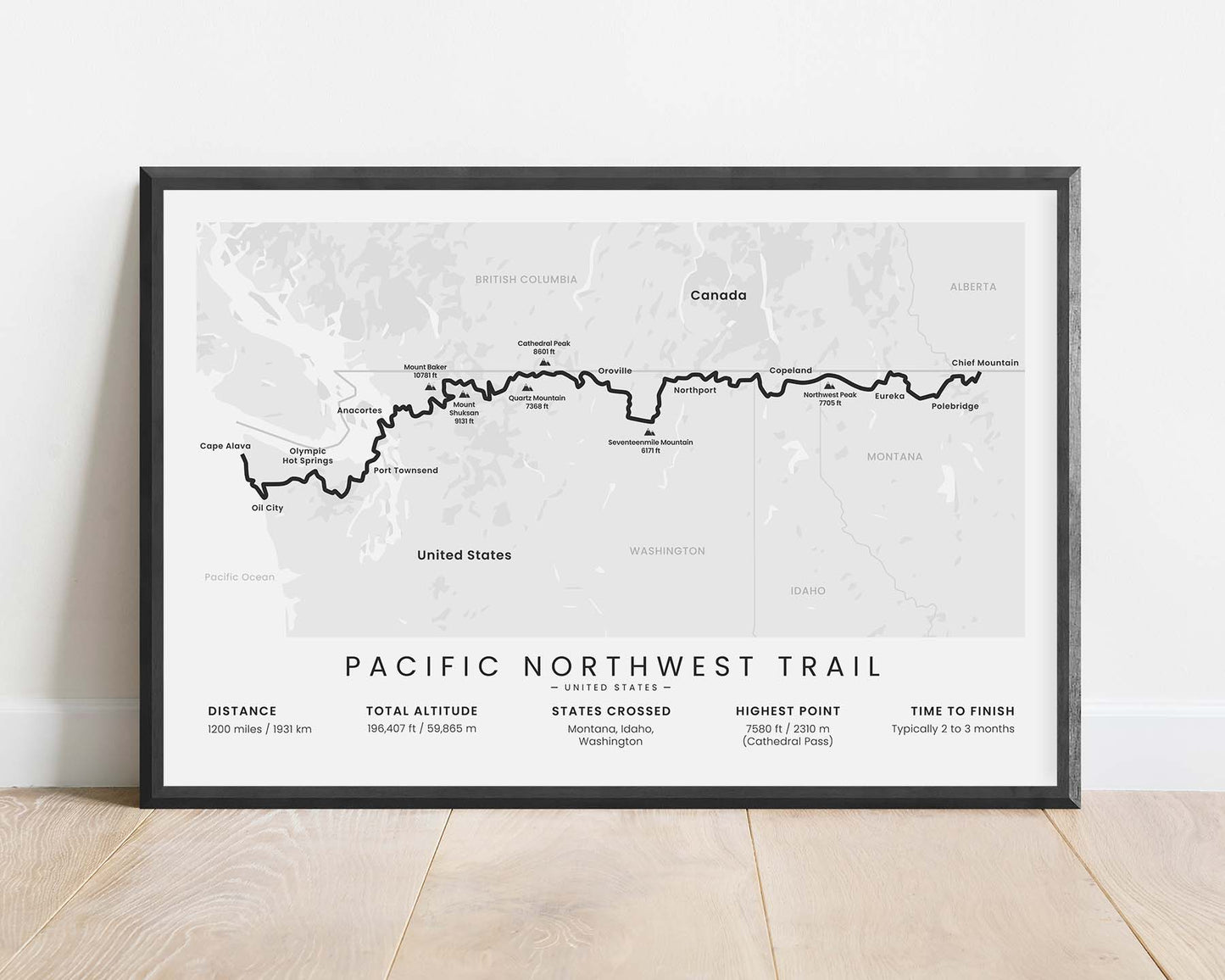 Pacific Northwest Trail (Washington) Hike Poster with White Background