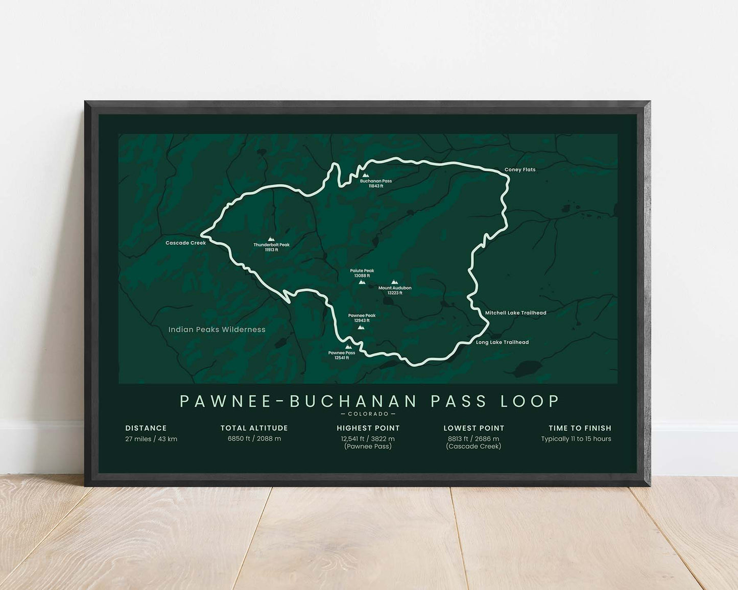 Pawnee-Buchanan Loop (Indian Peaks Wilderness) Route Wall Art with Green Background