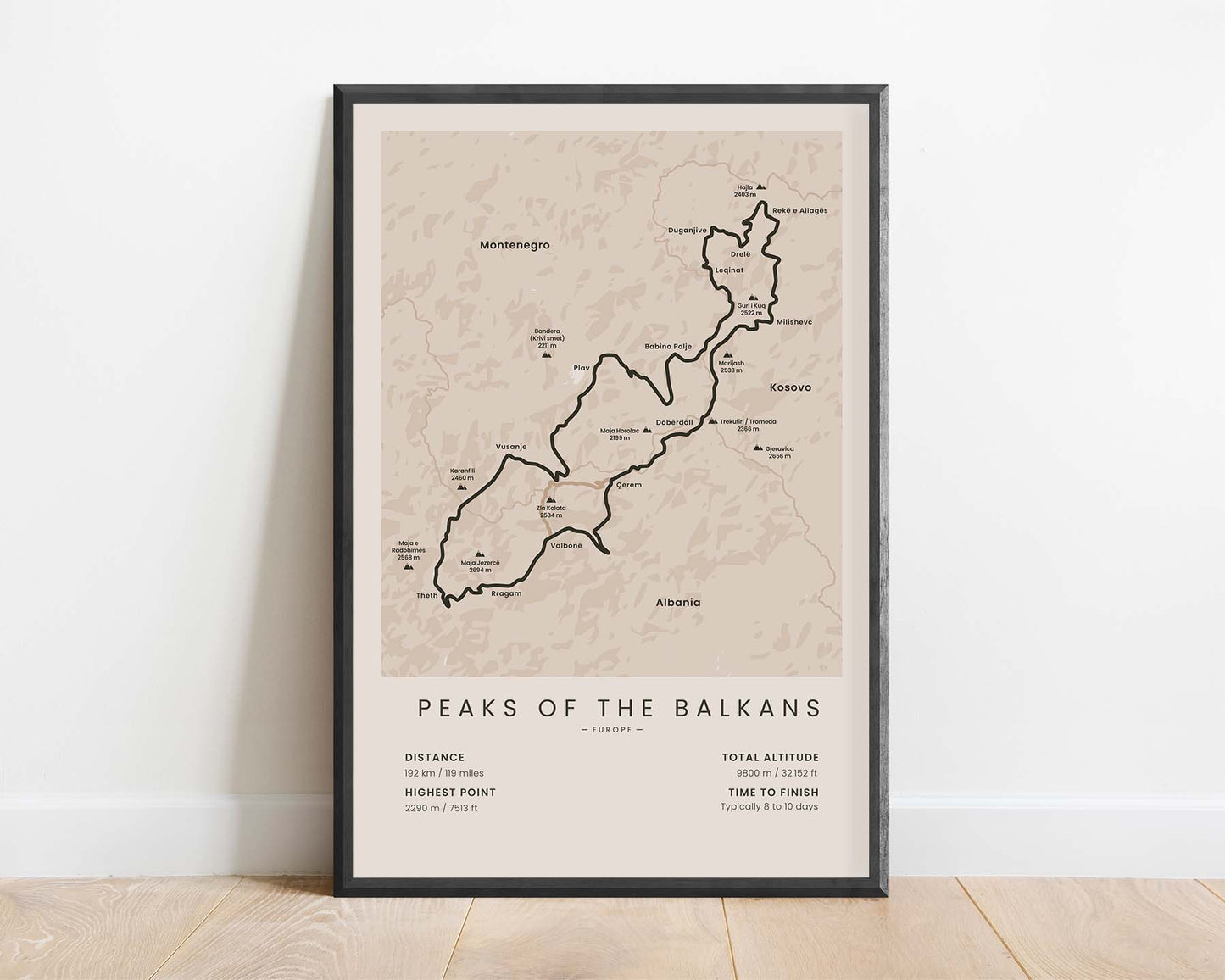 POB Trail (Kosovo) Route Wall Map with Beige Background