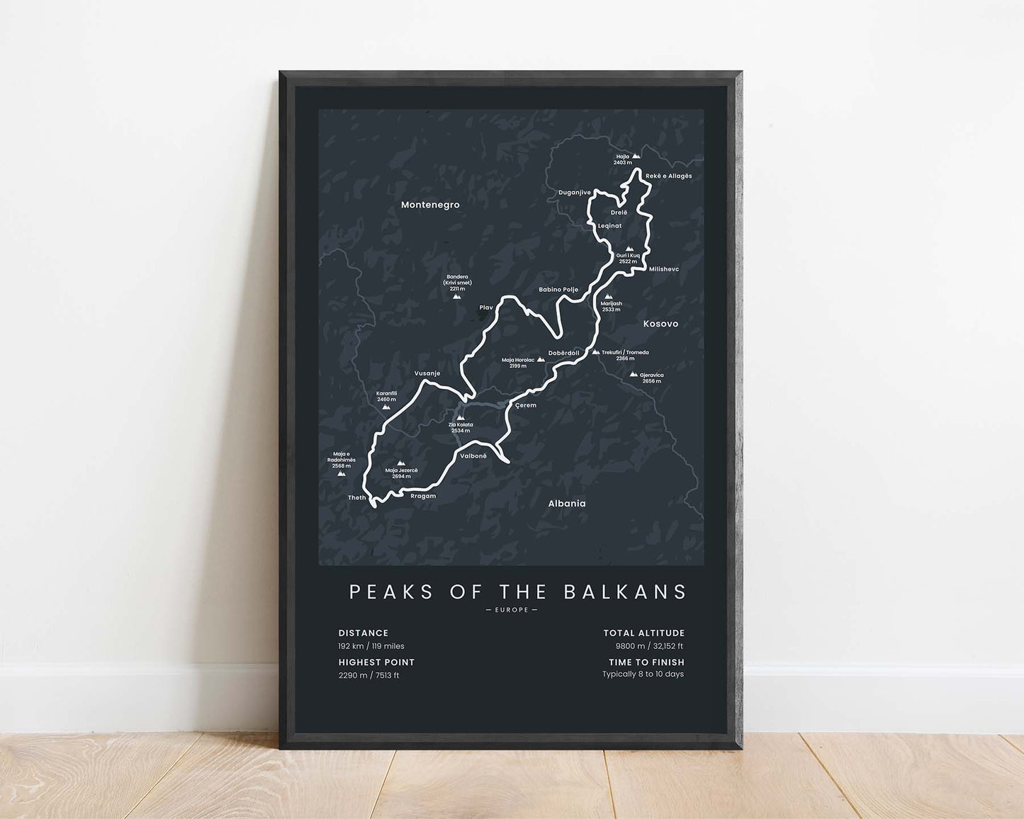 Peaks of the Balkans Trail (Albania) Hike Print with Black Background