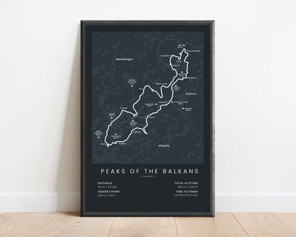 Peaks of the Balkans Trail (Albania) Hike Print with Black Background