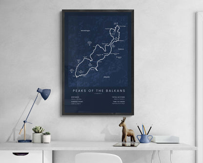 Peaks of the Balkans Trail (Kosovo) Path Wall Map in Minimal Room Decor