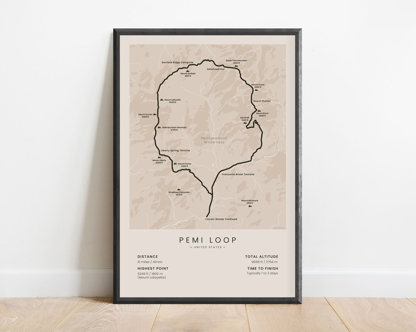 Pemigewasset Loop (United States) Hike Wall Print with beige background