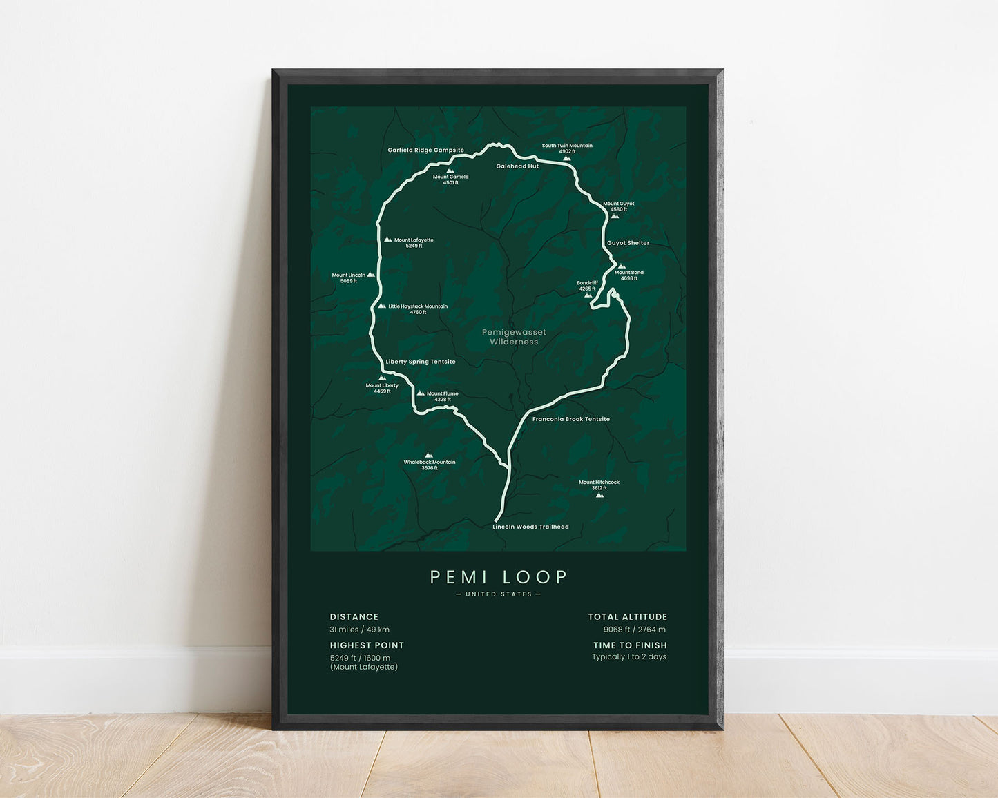 Pemi Loop (United States) Track Wall Print with green background